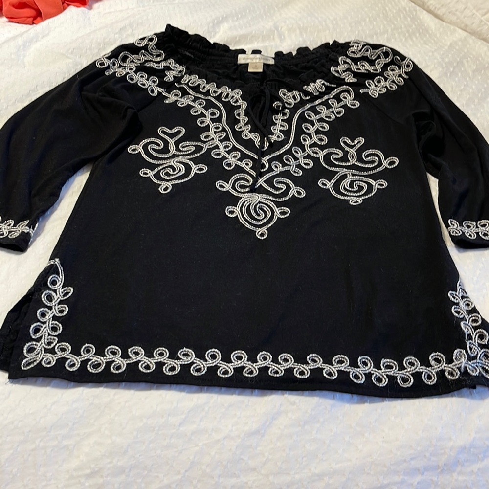 Black knit top with gorgeous silver embroidery